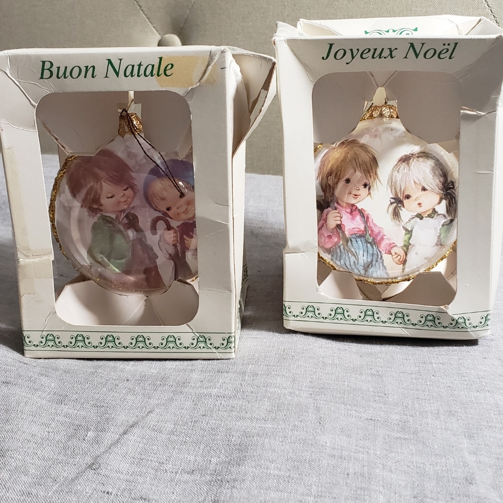 Made In Germany 2 Christmas Ornaments In Boxes Plastic Balls 2003 Vintage